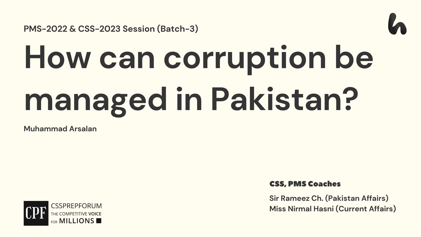 How can corruption be managed in Pakistan