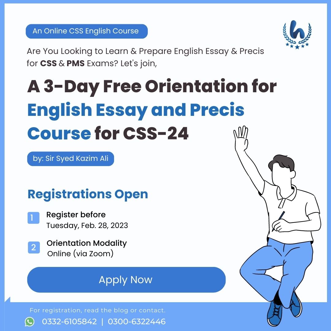Free Orientation for CSS English Essay and Precis by Sir Syed Kazim Ali
