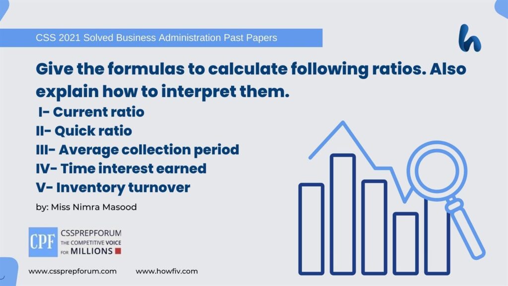 Give-the-formulas-to-calculate-the-following-ratios.-Also-explain-how-to-interpret-them.-i-Current-Ratio-ii-Quick-Ratio-iii-Average-Collection-Period-iv-Time-Interested-Earned-v-Inventory-turnover