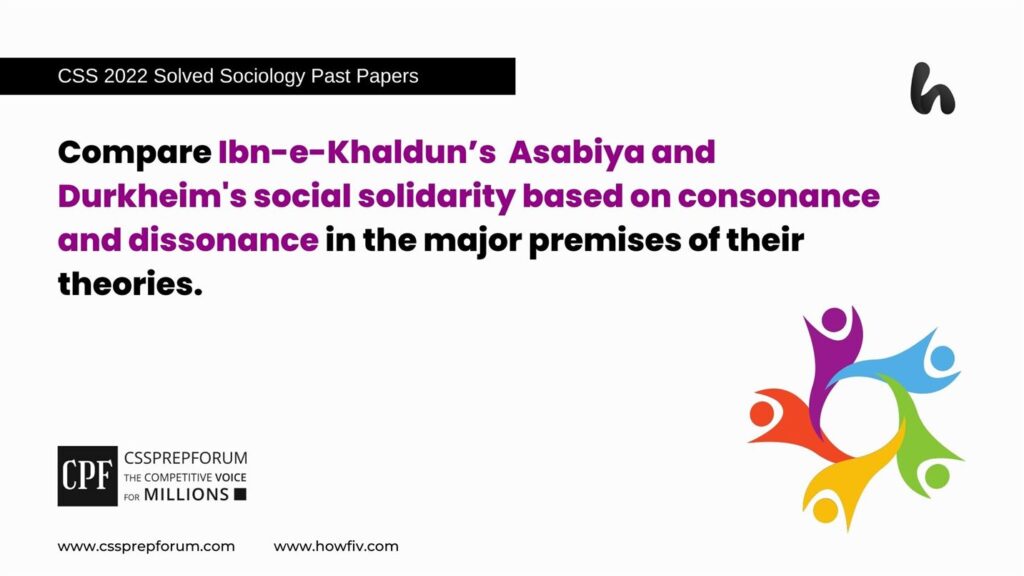 Compare Ibn-e-Khaldun’s Asabiya and Durkheim's social solidarity based on consonance and dissonance in the major premises of their theories.
