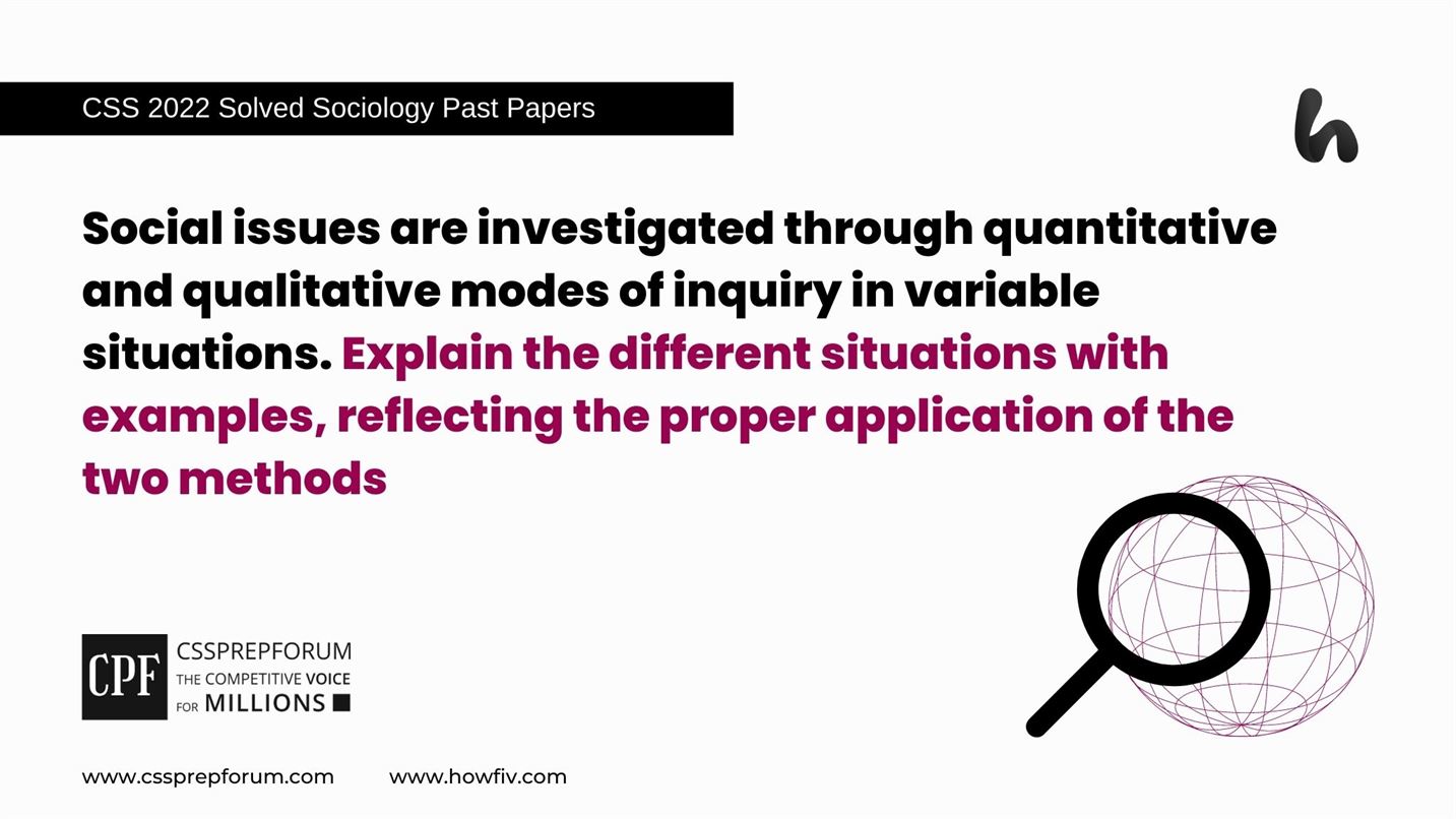 Social issues are investigated through quantitative and qualitative modes of inquiry in variable situations. Explain the different situations with examples, reflecting the proper application of the two methods