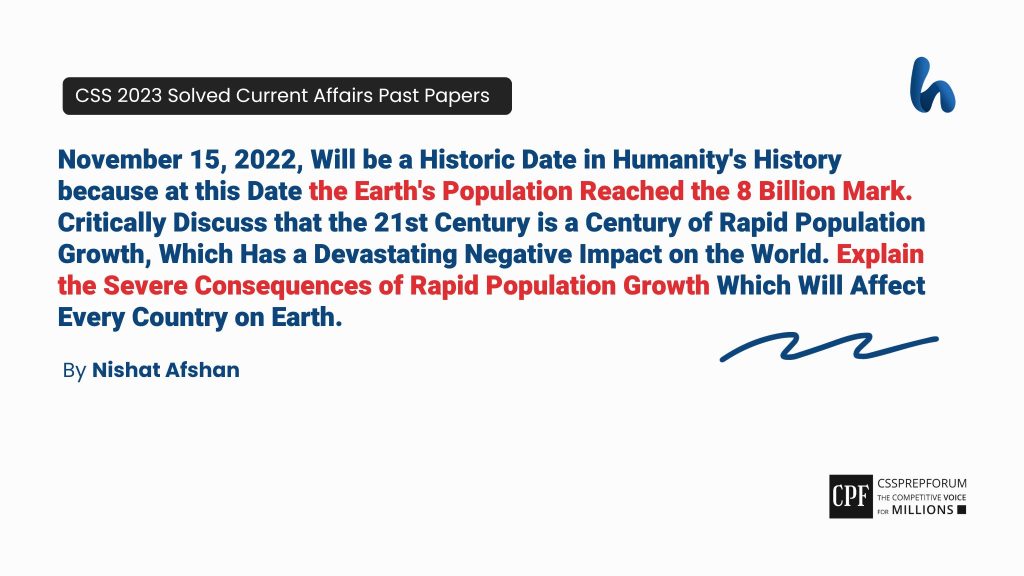 November 15, 2022, Will be a Historic Date in Humanity's History because at this Date the Earth's Population Reached the 8 Billion Mark. Critically Discuss that the 21st Century is a Century of Ra
