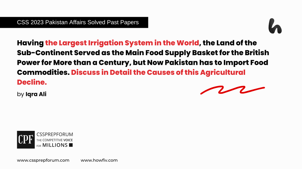 Having the Largest Irrigation System in the World, the Land of the Sub-Continent Served as the Main Food Supply Basket for the British Power for More than a Century, but Now Pakistan has to Import...