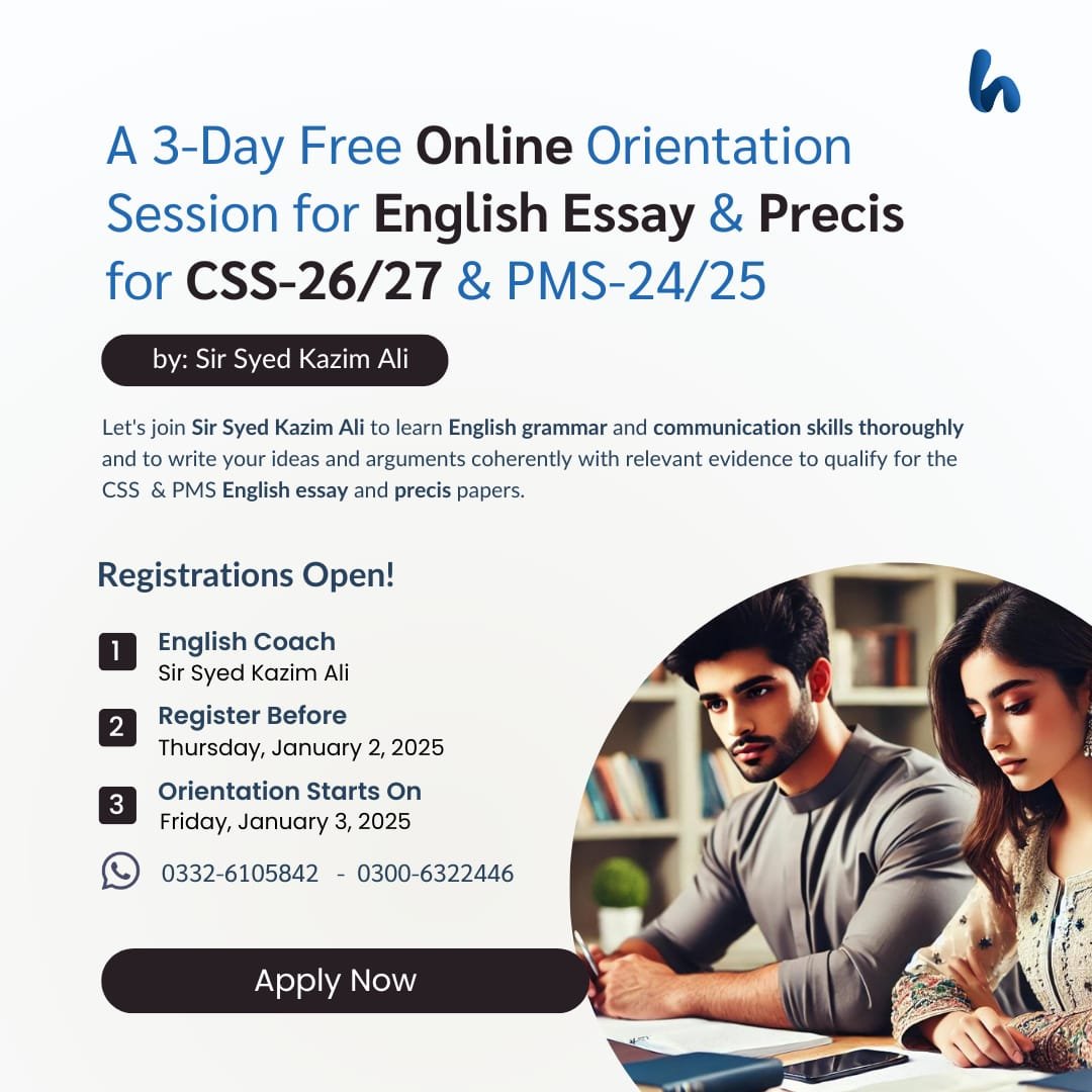 A 3-Day Free Online Orientation Session for English Essay and Precis for CSS-26/27 and PMS-24/25