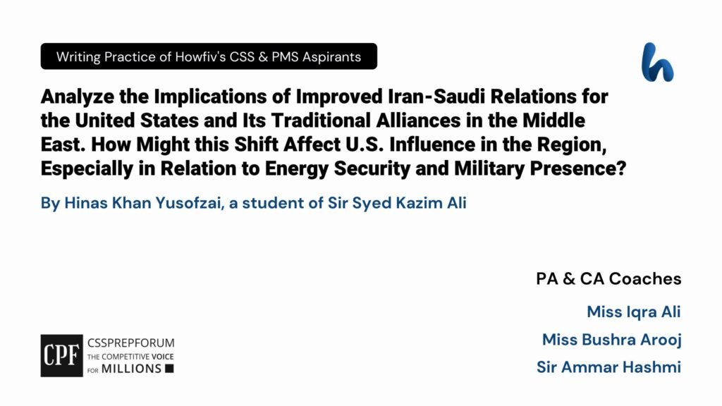 CSS Current Affairs article, "Implications of Improved Iran-Saudi Relations for the US" is written by Hinas Khan Yusofzai...