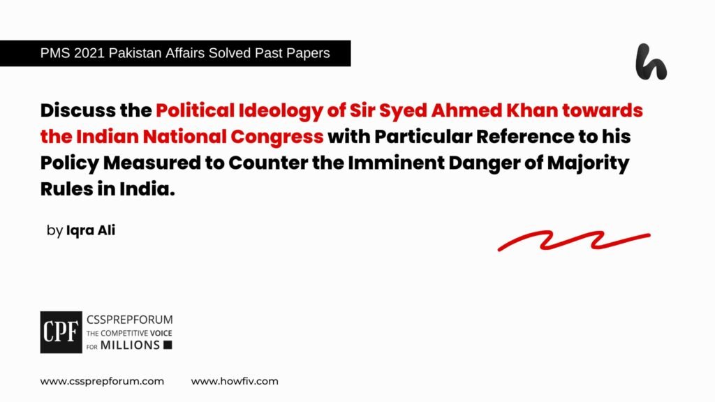 PMS 2021 Pakistan Affairs Past Papers Question, "The Political Ideology of Sir Syed Ahmed Khan in India" is solved by Miss Iqra Ali...