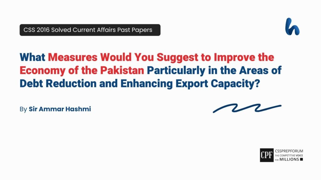 CSS 2016 Current Affairs Past Paper Question, "Measures to Improve Pakistan's Economy" is solved by Sir Ammar Hashmi...