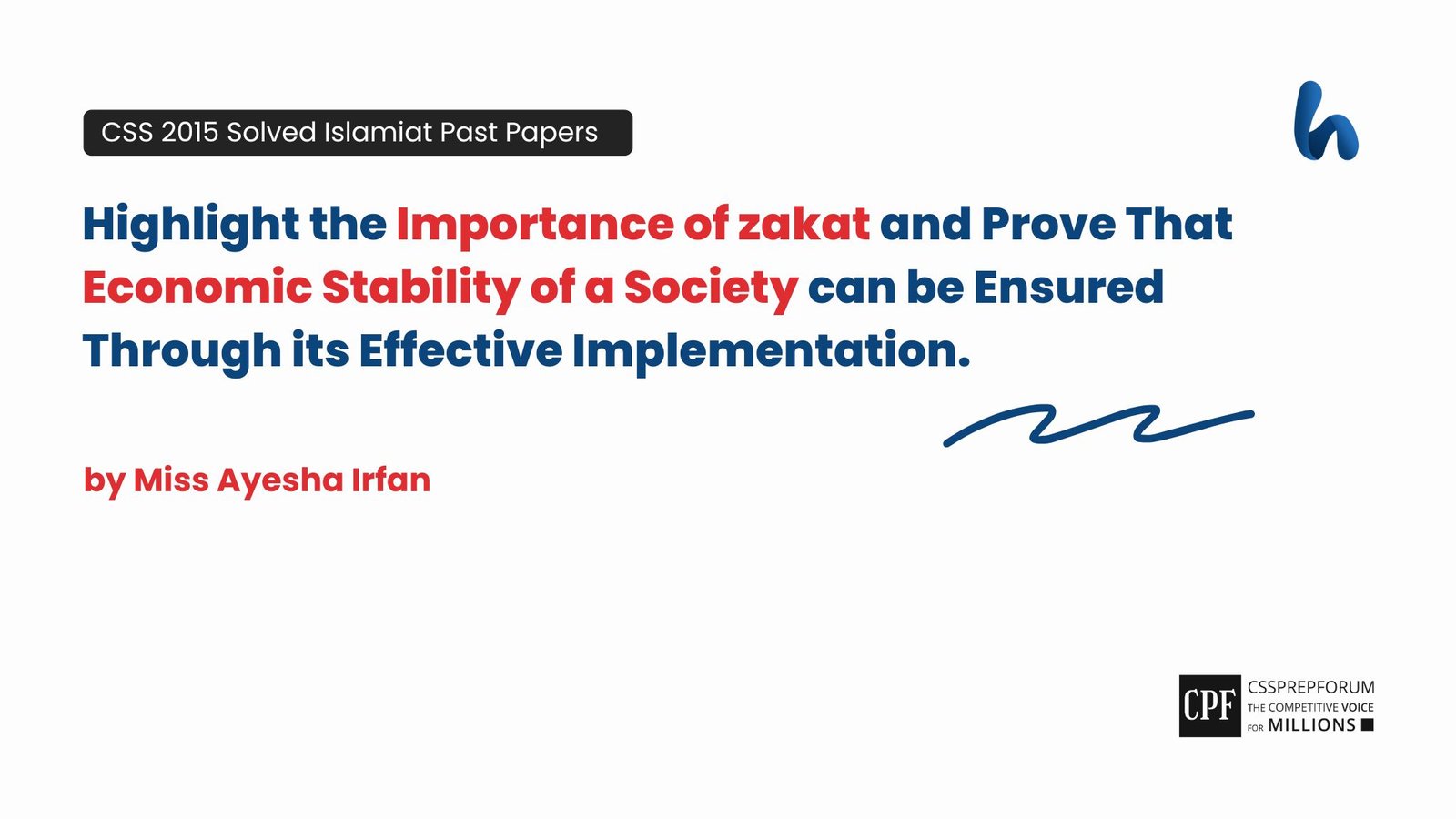 The Economic Stability of a Society Ensured Through Zakat by Miss Ayesha Irfan