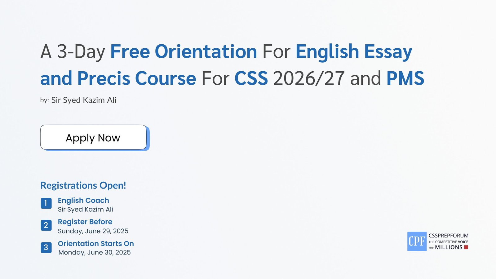 Free Orientation For English Essay and Precis Course For CSS 202627 and PMS