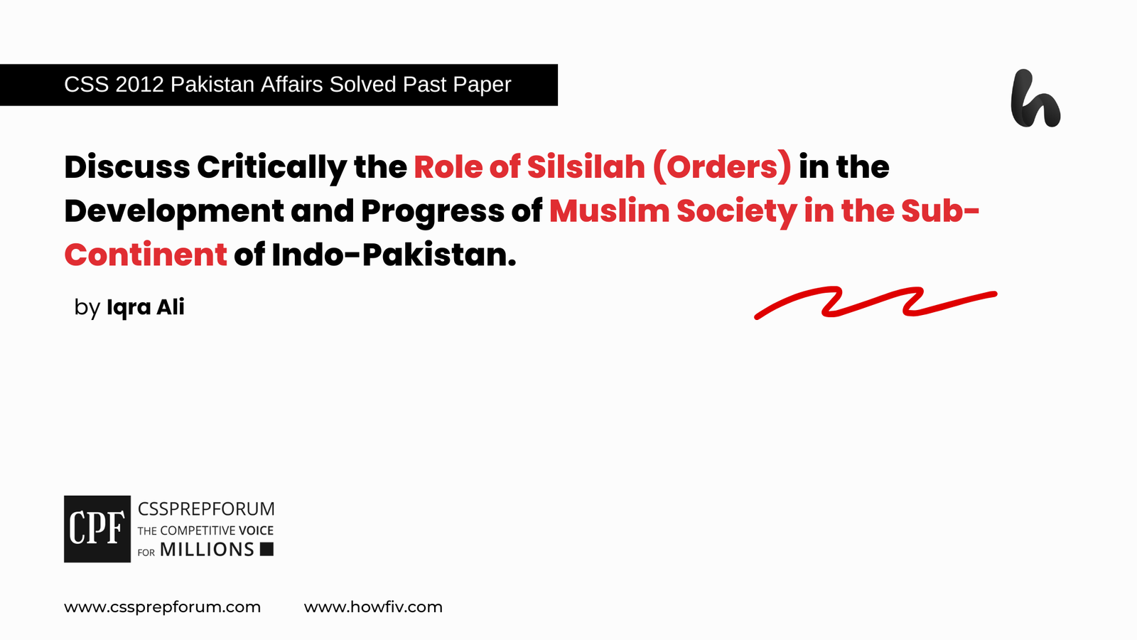 CSS 2012 Solved Pakistan Affairs Past Papers | Role of Silsila in Progress of Muslim Society in Indo-Pakistan | Miss Iqra Ali