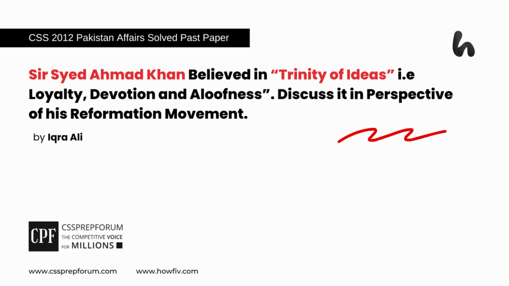 CSS 2012 Solved Pakistan Affairs Past Papers | Sir Syed Ahmad Khan and his Trinity of Ideas | Miss Iqra Ali