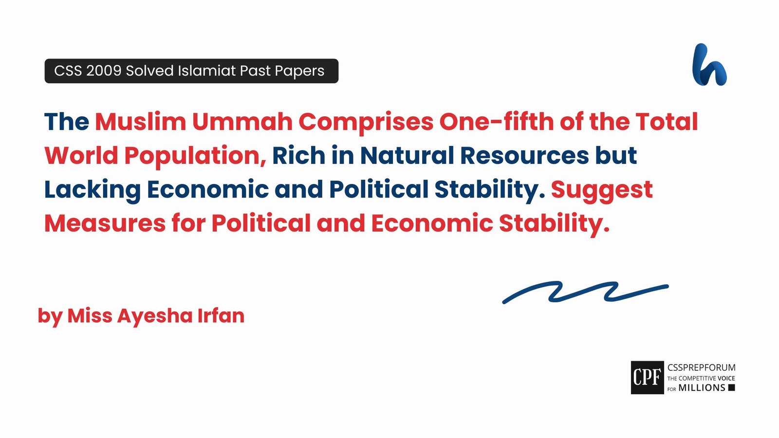 The measures for political and economic stability of the Muslim Ummah by Miss Ayesha Irfan