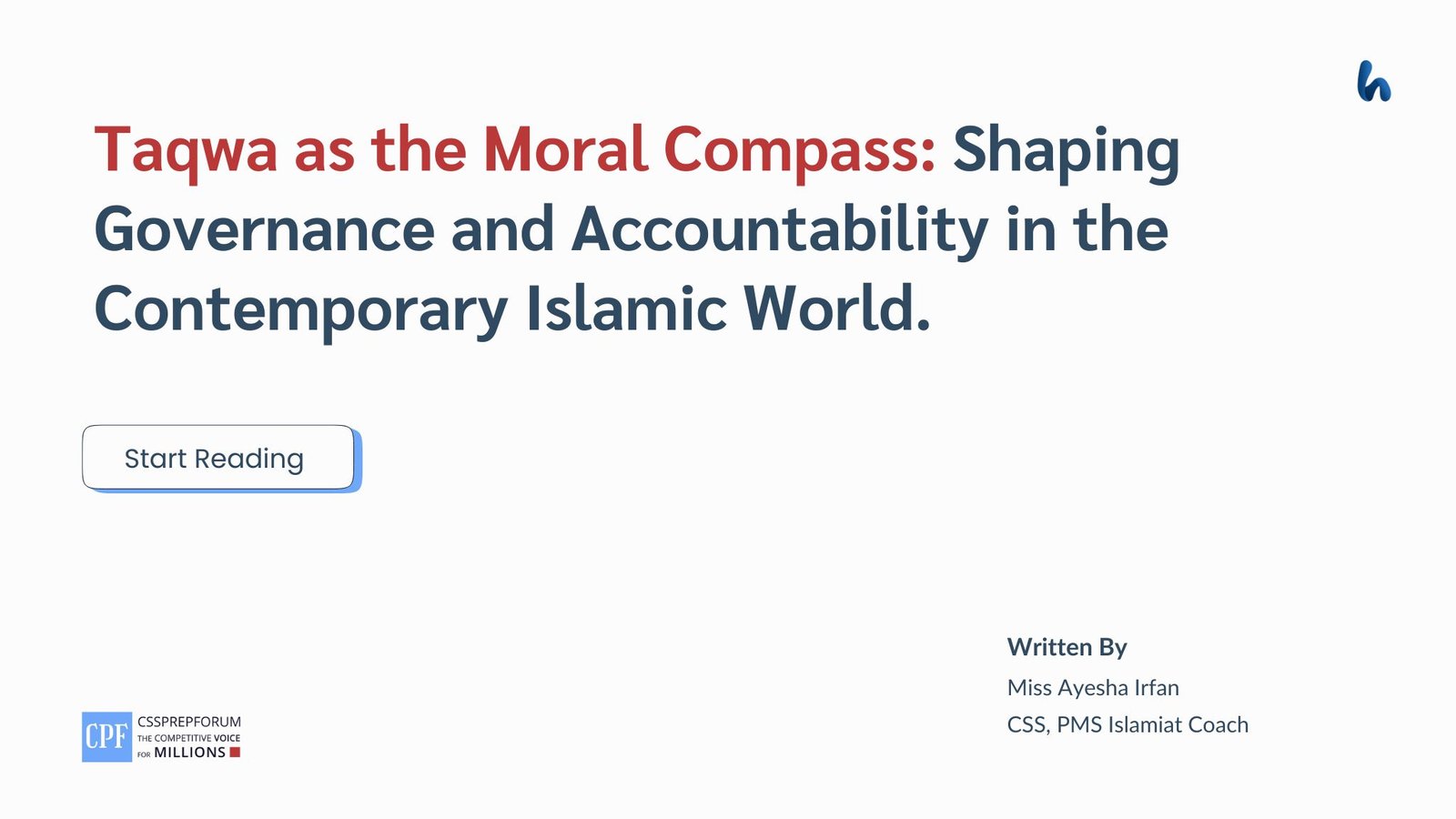 Taqwa as the Moral Compass in the Contemporary World by Miss Ayesha Irfan