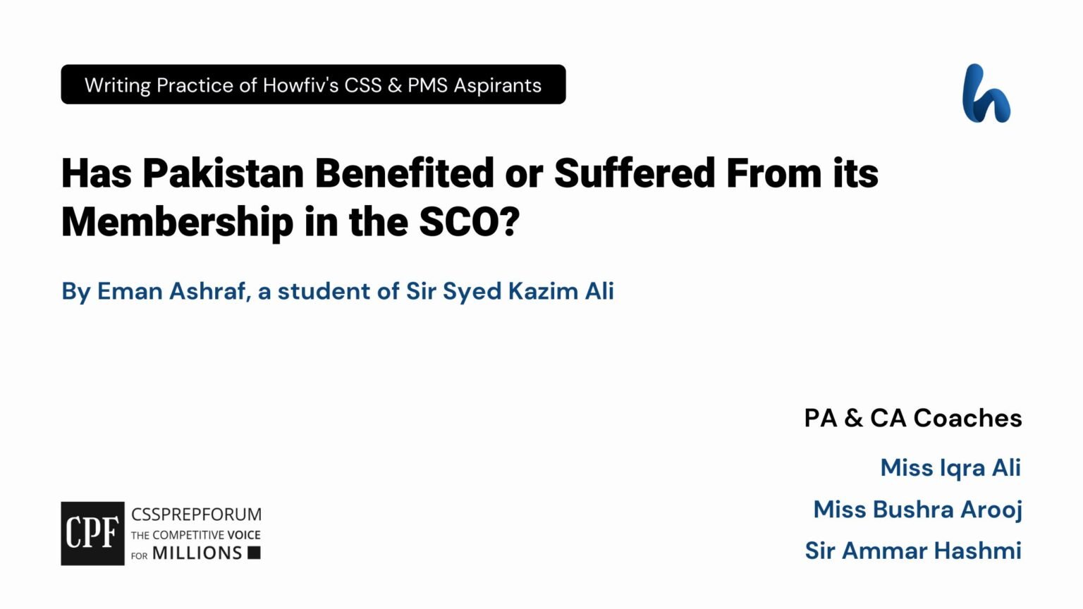 S Pak Pakistan's Benefits From its Membership in the SCO