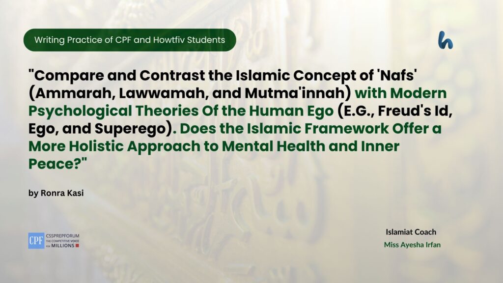 Compare and Contrast the Islamic Concept of 'Nafs' with Modern Psychological Theories Of the Human Ego
