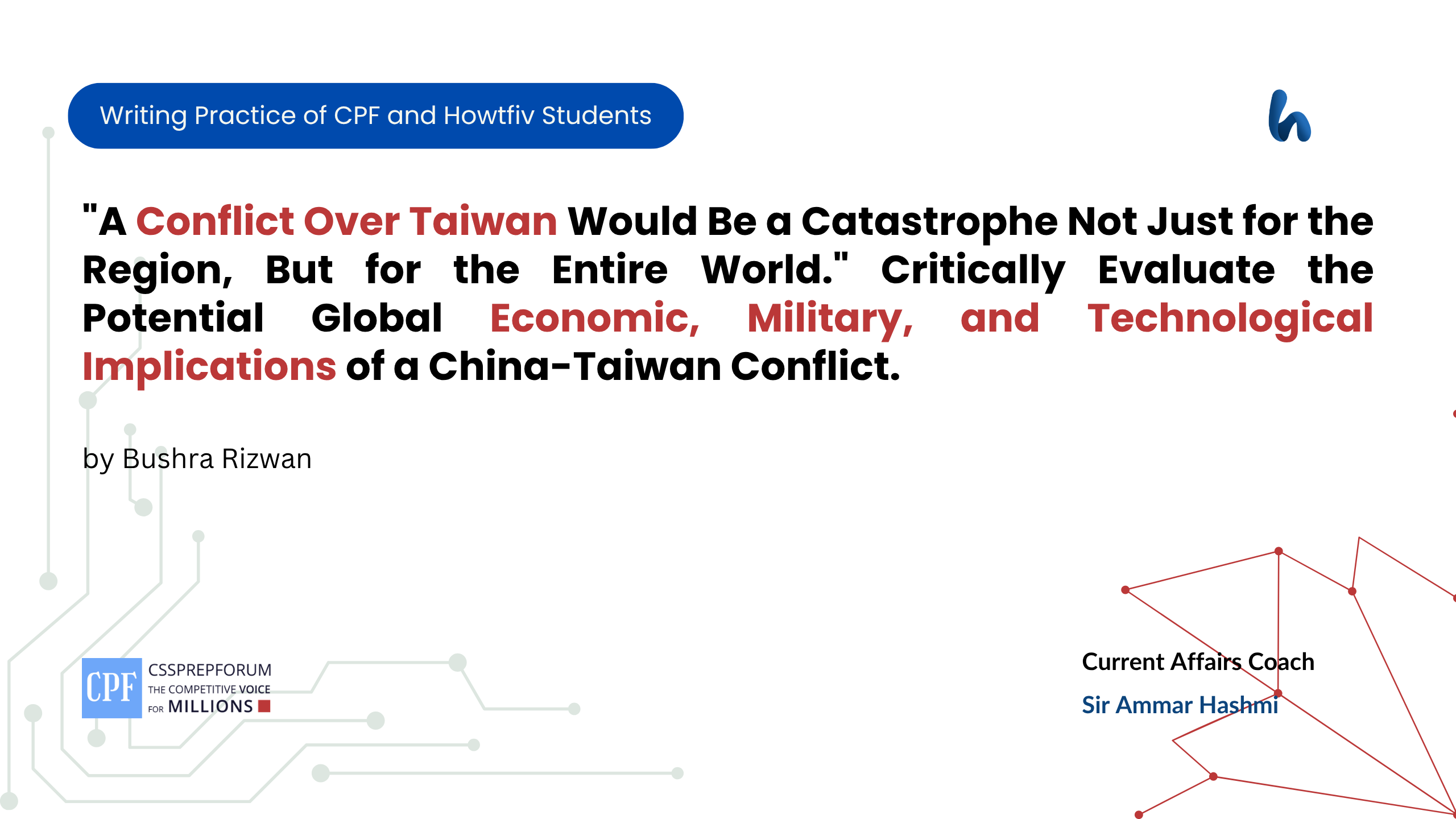 A Conflict Over Taiwan Would Be a Catastrophe Not Just for the Region, But for the Entire World. Critically Evaluate the Potential Global Economic, Military, and Technological Implications - Bushra Rizwan