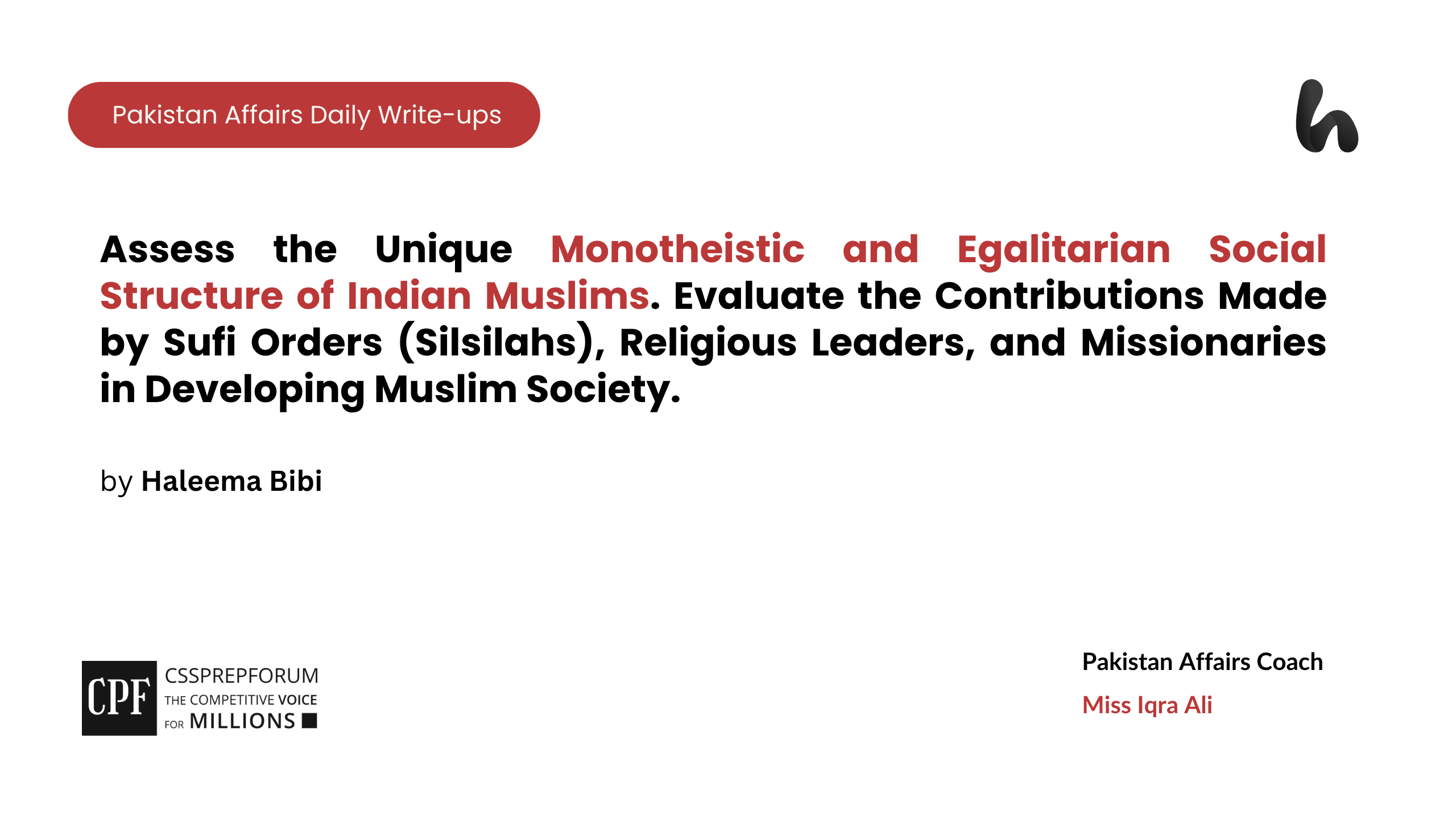 CSS Pakistan Affairs | Contributions of Sufi Orders, Religious Leaders, and Missionaries in Developing Muslim Society