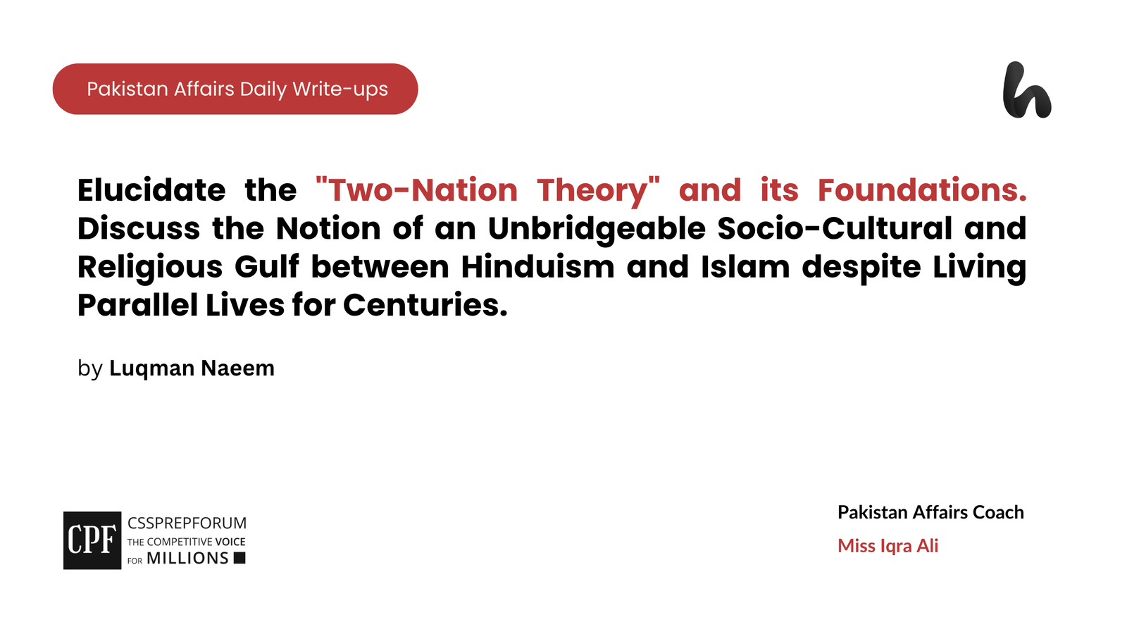 CSS Pakistan Affairs | Two-Nation Theory and its Foundations