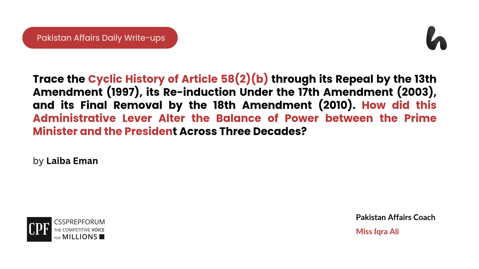 3- How Did This Article Alter the Balance of Power Between the Prime Minister and the President across Three Decades