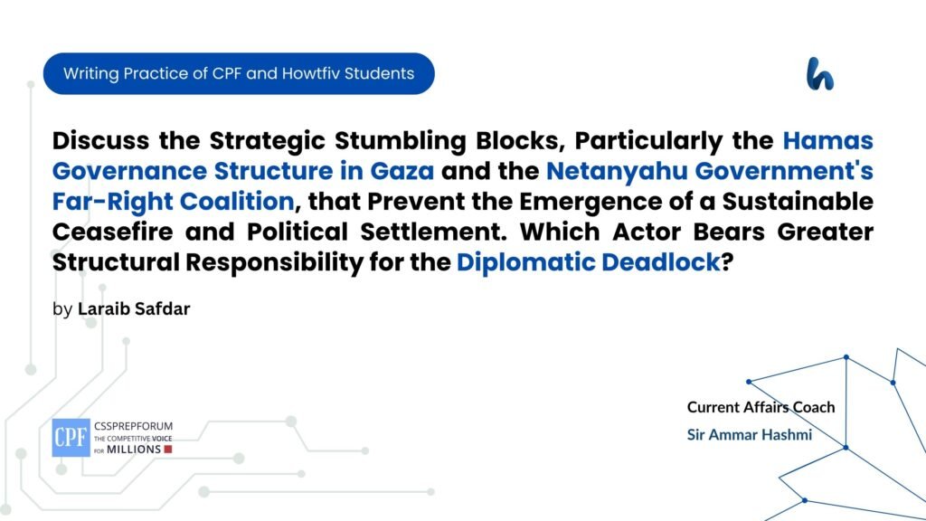 Discuss the Strategic Stumbling Blocks, Particularly the Hamas Governance Structure in Gaza and the Netanyahu Government's Far-Right Coalition, that Prevent the Emergence of a Sustainable Ceasefire and Political Settlement. Which Actor Bears Greater Structural Responsibility for the Diplomatic Deadlock?
