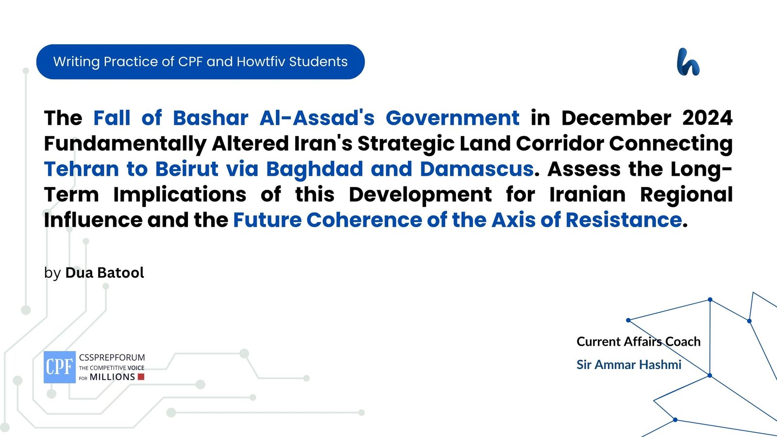 The Fall of Bashar Al-Assad's Government in December 2024 Fundamentally Altered Iran's Strategic Land Corridor Connecting Tehran to Beirut via Baghdad and Damascus. Assess the Long-Term Implications of this Development for Iranian Regional Influence and the Future Coherence of the Axis of Resistance.